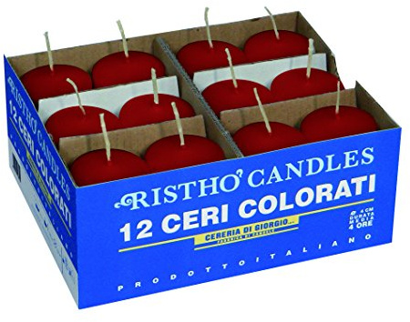 CERERIA di Giorgio risthò - Velas de Cera, 4 x 4 x 7 cm, 12 Unidades, Color Rojo