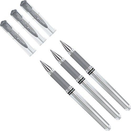 3 Stück Mitsubishi 146895 - Gelroller uni-ball SIGNO UM-153, Spitze: 0,6 mm, silber