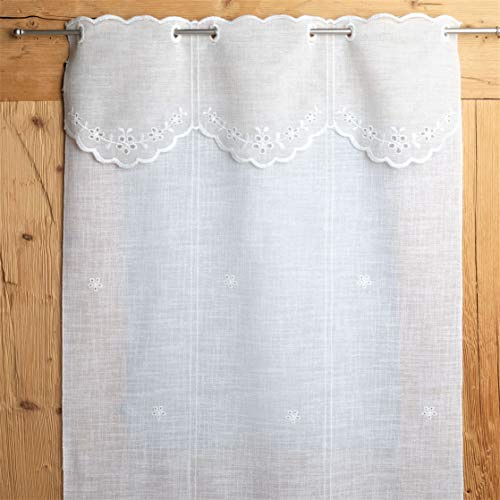 Gaidra Tendina A Vetro in Stile Tirolese su Misura, Ricamo Fantasia Fiorellini – 5972, Colore Beige, 48 larg. x 120 Alt. cm