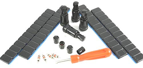 4X Aluventile Schwarz + 240g Auswuchtgewichte+ 1x Ventildreher+ 4X Ventileinsätze +4X Kappen