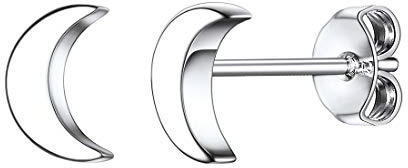 ChicSilver Pendientes Luna Mujer Plata de ley 925 Piercing Stud Oreja | Aretes Pequeños Material Hipoalergénico Joyería Preciosa Regalo Cumpleaños Madre Pareja