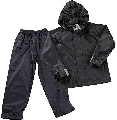 Metzuyan Kids Childrens Waterproof Suit Jacket & Trousers Raincoat Outdoor Set Black 5-6