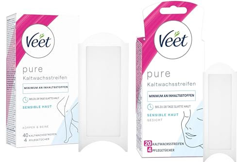 Veet Kaltwachsstreifen für Beine & Körper 20 x Doppelstreifen - Veet Kaltwachsstreifen Easy-Gelwax Technology Für das Gesicht 10 x Doppelstreifen - Bis zu 28 Tage glatte Haut