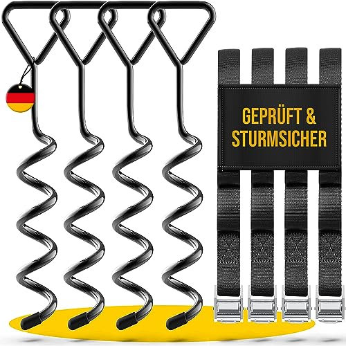 SCHMITZ.Tools Bodenanker Trampolin Erdanker zum Eindrehen - Extra sichere Premium Ausführung - Sturmanker Befestigung Boden - Verstellbarer XXL-Gurt - 2,50m - Rostfrei