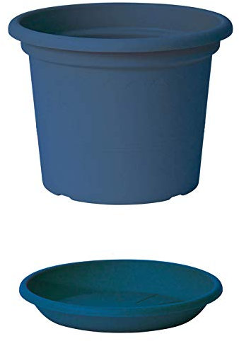 Euro3plast Geo Blumentopf mit Untersetzer 12 Größen und 9 Farben zur Wahl (35 cm, Petrol-Blau)