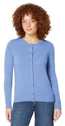 Amazon Essentials Women's Lightweight Crewneck Cardigan Sweater (Available in Plus Size), Blue, X-Large