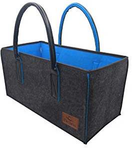 DeSen Deluxe Filztasche Hochwertige Einkaufstasche, Schicke Strandtasche, Henkeltasche, Zeitungskorb, Filzkorb, Einkaufskorb (50 * 34 * 27cm, Anthrazit/Blau Ⅱ)