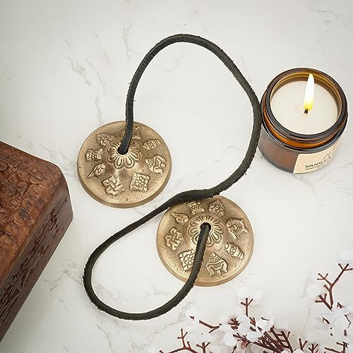 Ajuny Latón Tingsha Campanas Tibetanas Budistas Manjira Sonido Claro Set 2