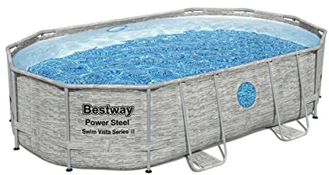 Bestway Power Steel Swim Vista Series Frame Pool Komplett-Set mit Sandfilteranlage 488 x 305 x 107 cm , Steinwand-Optik (Cremegrau), oval, beige