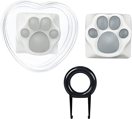 2 Pack Keyboard Keycaps Metal and Rubber Keycaps White Keycaps Cute Cat Paw Keycap Kawaii Keycaps Custom Keycaps with Keycap Puller (White Base with Transparent Cat Paw)