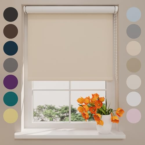 Radeco® Verdunkelungsrollo 90 x 190 cm Sand, Größen von 40 bis 240 Breite, ohne Bohren möglich, Rollo wandmontage, Rollo 90 cm breit, Fenster rollos für innen, rollos für Fenster