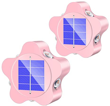 XUMC Luz De Valla Solar IP65 Para Exteriores, Resistente Al Agua, 5LED, Luz De Pared, Lámpara De Cubierta Decorativa De Jardín Para Patio Trasero, Patio, Balcón, Pabellón, Patio De Garaje,Rosado