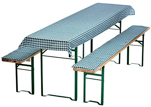 DILUMA | Bierbankauflagen Set Karo Grün | 1x Tischdecke 240x70 cm für 220x50 cm Biertische und 2X gepolsterte Bierbankauflage 220x25 cm | Auflagen Set für Bierzeltgarnitur | Gepolstert, ÖkoTex100