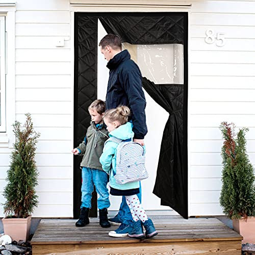 ZQXFZ Wärmeschutzvorhang Tür 175x205cm Verdickung Schalldichter Türvorhang Geräuschisolierung Wärmeschutzvorhang Wärmedämmung Gegen kalte Zugluft -Offset_schwarz.