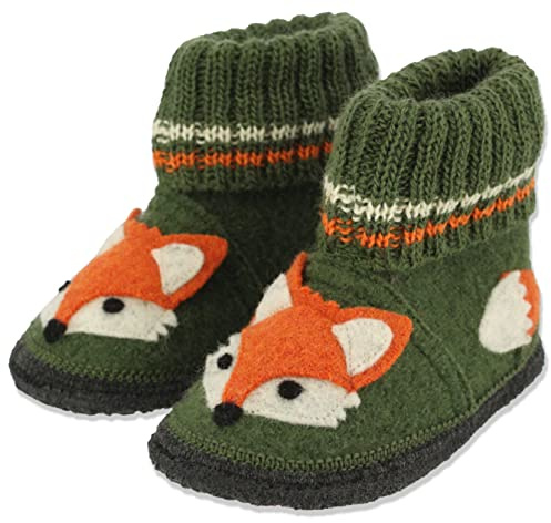 Beck Boys Fox Slippers, Green, 2.5 UK