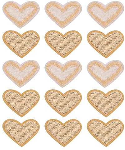 sourcing map Herz Geformt Flicken zum aufbügeln Eisen auf Patches Beige Bügelflicken Patches Gestickt Aufnähen für Kleidung Jacken Rucksack Schuhe Reparieren Dekorationen 15 Stück