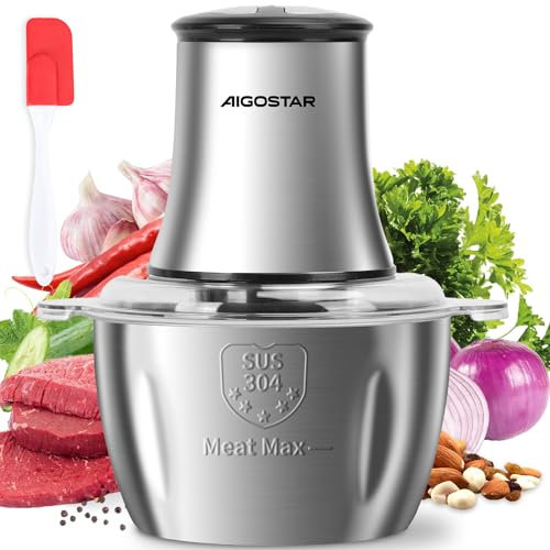 Aigostar Flor - Picadora electrica, con tazón de acero inoxidable de 1.8L y 4 cuchillas afiladas. Picadora electrica de alimentos de 500W, 2 velocidades, adecuada para carne, cebolla, verdura y fruta