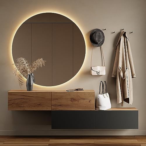 Planetmöbel Flur Möbel Garderobe 2X 140 cm Hängeschrank | Kompaktgarderobe, Garderobenschrank mit Klappe, Dielenschrank mit Stauraum, Wandgarderobe hängend / stehend, Soft-Open, gold