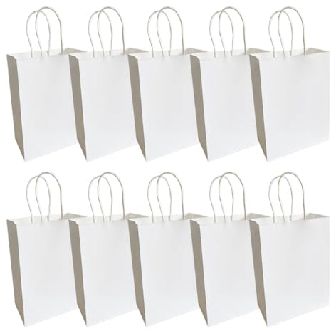 JOYISEN Papiertüten Weiß 10 Stück 120GSM Papiertüte mit Henkel Klein Geschenktüten für Thanksgiving Halloween Weihnachten