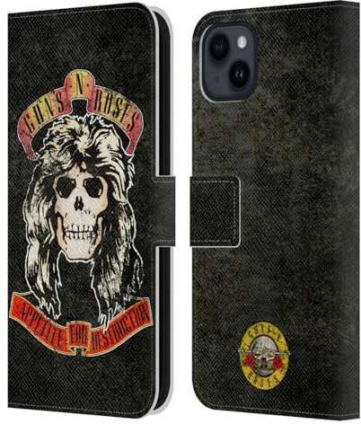 Head Case Designs Licenza Ufficiale Guns N' Roses Adler Vintage Custodia Portafoglio in Pelle Compatibile con Apple iPhone 15 Plus
