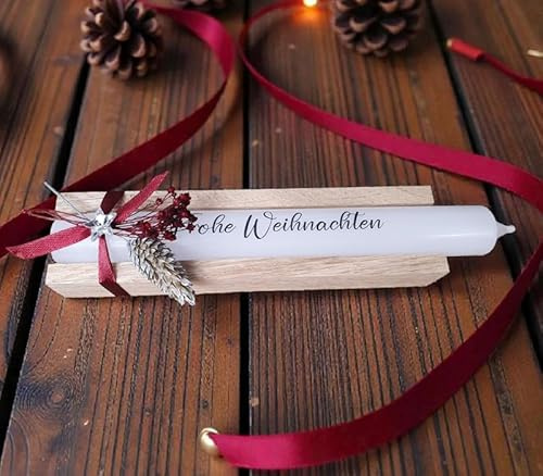 Geschenkkerzen - Stabkerze mit Spruch - Frohe Weihnachten weihnachtlich dekoriert in Holzbox