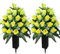 SIFOEL 2 Stück Künstliche Friedhofsblumen mit Vase, Künstliche Rose Grabdenkmal Blumen für Friedhof Grabsteine Dekoration (Yellow-24T)