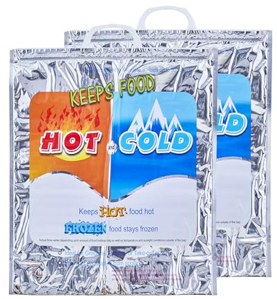 Superio Hot and Cold Insulated Bags for Food Delivery, Grocery Shopping Bags, Food Storage for Hot and Frozen Food for Travel, Disposable Cooler Bag, Reinforced Thermal Lunch Bag (2, 16x5.5x19)