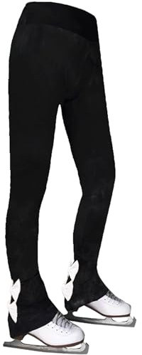 LIUHUO Schlittschuhlaufen Hosen Mädchen Fleece Damen Eiskunstlauf Hosen Schleifen Atmungsaktive Skaten Leggings für Skater, blank, 140 cm