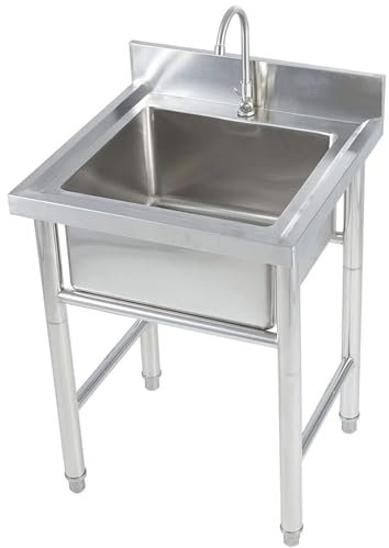 Freistehendes Catering-Spülbecken, Vorbereitungs- und Nutzwaschbecken, kommerzielles Restaurant-Küchenspülbecken-Set mit Kaltwasserhähnen, Innen- und Außenbereich, 60 cm
