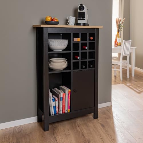Inter Link Armario para vinos, Madera de ingeniería, Negro Antracita, 3 Compartimentos/1 Puerta
