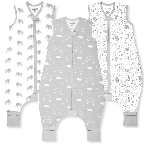 Mama Cheetah sovsäck för småbarn med fötter, 0,5 TOG organisk bomull baby bärbara filtar med ben, babysovsäck för vandrare, tidig promenad 6-18 månader, 3-pack