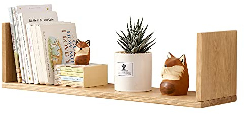 OAKERLAND Schweberegal Eiche Massiv 80cm, U-Form Wandregal Holz Wand Bücherregal für Büro, Heimdekoration, Wohnzimmer, Schlafzimmer