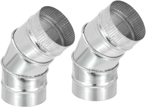 PATIKIL 4 OD 45 Degree Elbow Duct Pipe Connector, 2 Pack HVAC Ventilation Chimney Flue Tube Connector Galvanized Iron Adapter Crimped for Vent Exhaust Stovepipe