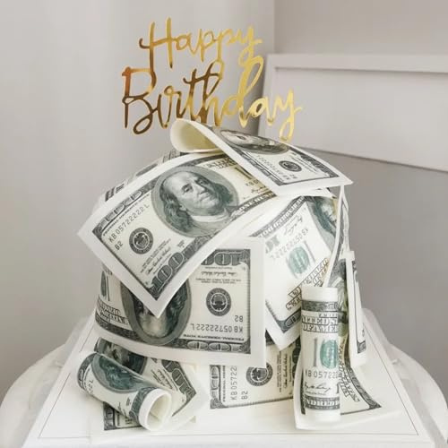 Xsstarmi 50 Pack Edible Money Cake Topper 100 Dollar Bill Image Cupcake Toppers Edible Money Image Wafer Paper Cake Decorations for Baby Shower Birthday Anniversary Party Decor Supplies