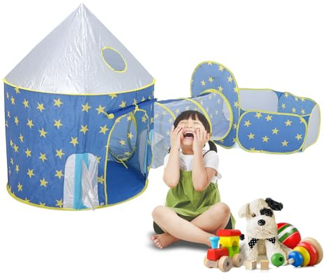Kids Play Tent and Tunnel, 3 in 1 Up Play Tent Ball Pit Star Themed Foldable Indoor Outdoor Playhouse with Crawl Tunnel for Boys and Girls