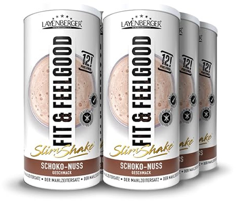 Layenberger Fit&Feelgood Slim Shake Powder Schoko-Nuss (6x396 g) | Mahlzeitersatz, 72 Portionen mit je 213 kcal, insgesamt 2376 g