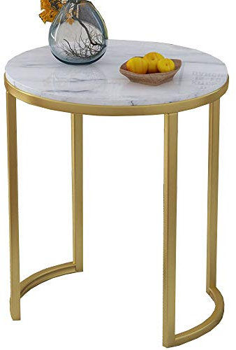 MEILISHAOMEI Nordischer Marmor-Beistelltisch, moderner Wohnzimmer-Kleiner runder Tisch, Telefontisch, Gold-Eisen-Kunst-Couchtisch, Snack-Tisch, 19,6×21,6