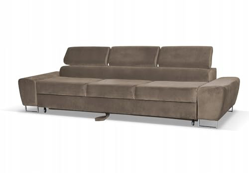 Family Meble Couch, Modell Bosso, Modernes Veloursofa, Dreisitzer-Sofa, Relaxsofa, Loungesofa, Fernsehsofa, Bequemes Sofa, Rückenlehne verstellbar, Für Wohnzimmer, Esszimmer, Schlafzimmer, Braun