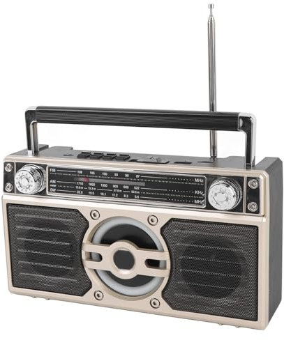 Cassette Player Recorder with Bluetooth Transmitter, with Big Speaker, Retro AM FM SW Radio Stereo Tape Player with Headphone Jack, Microphone Jack, Multi Band (Gold)