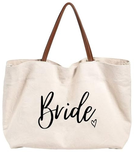 Mluiov Bride Bag White Elephant Gifts Canvas Tote Bags Bridal Shower Bachelorette Party Wedding Gift Travel Beach Bag