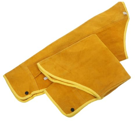 NUOBESTY Manguitos de Soldadura de Piel Resistentes al Calor, Protección Ignífuga Botones Metálicos, para Soldadores y Trabajos Industriales, Uso Laboral Seguro