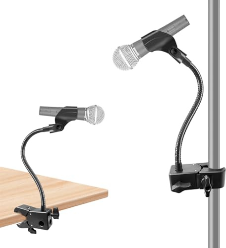 Gooseneck Microphone Stand, Flexible Mic Arm Stand, Desk Mic Stand With Super Clamp Mount Mic Clip and 3/8 to 5/8 Adapter, Compatible with Shure/Fifine / AT2020 / Pyle/Blue Snowball/Razer (13 Inch)