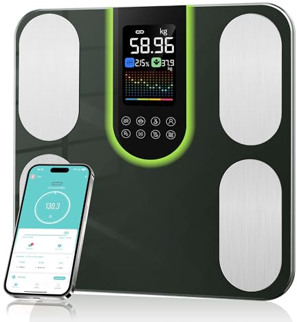 bilancia pesapersone digitale, bilancia impedenziometrica, Fino a 180 kg, bilancia pesapersone professionale, bilancia intelligente di 20 Misurazioni, BMI, Massa Muscolare, Ossea, Proteine,LED Display