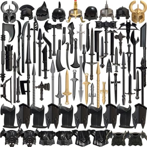 BlocteckToy Militär Waffen Set für Figuren, Polizei - 73 Stück Custom Figuren SWAT Team Mittelalterliches Altes Rom Helme Rüstung Waffen Zubehör Paket- Kompatibel mit Großen Marken Bausteinen