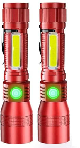 Karrong LED UV ficklampa 395 nm magnet USB uppladdningsbar, COB sidoljus rött ljus, vattentät ultraviolett lampa svart ljus för utomhus camping vandring nödfall husdjur urindetektor, röd 2 stycken