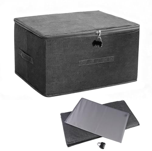 Dhisperares Scatola con Serratura a Combinazione 40x30x21cm, Scatola Richiudibile con Coperchio, Contenitore Pieghevole con Coperchio per Riporre Vestiti, Giocattoli e Medicinali
