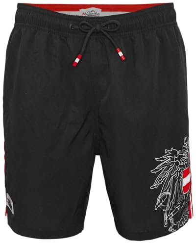 Hoamatkult Österreich Adler Badehose | Herren Badeshorts mit 4-Wege-Stretch, schnelltrocknend & wasserabweisend | Kultiger Look mit 3 Taschen & elastischem Bund (S, Schwarz)