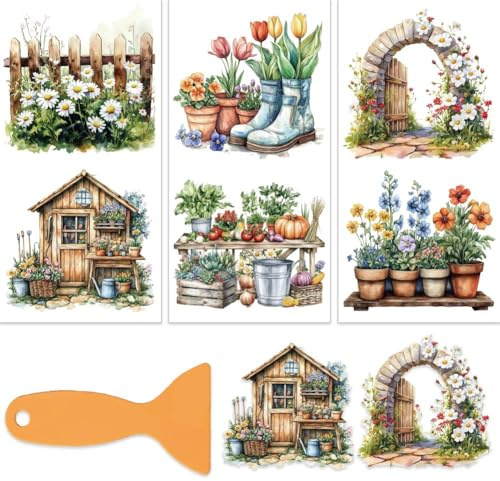 OLYCRAFT 3Pcs/Set Garden Plants Rub on Transfers for Furniture and Crafts 15x30cm Boot Planter Furniture Decals Decor Flower Pots Transfer Sticker with 1pc Scraper for Scrapbook Window DIY Home Decor