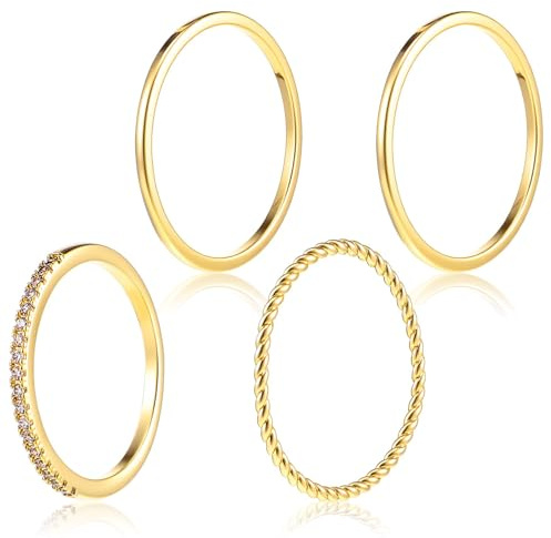 WATEFOER Gold stapelbar Ringe für Damen nicht anlaufen zierlich dünn 14K Vergoldet Cubic Zirkonia Daumen Ring Set Versprechen Hochzeit Bands Engagement Ringe Schmuck Geschenke