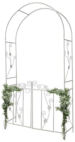 Generisch H 214 cm Metall Rosenbogen mit Tor, Gartenbogen Rankhilfe für Kletterpflanzen, Stabile Verzierung Rankgitter Torbogen, Hochzeits Dekor Rankbogen, Kletterhilfe, langlebig, Weiß(Weiß)